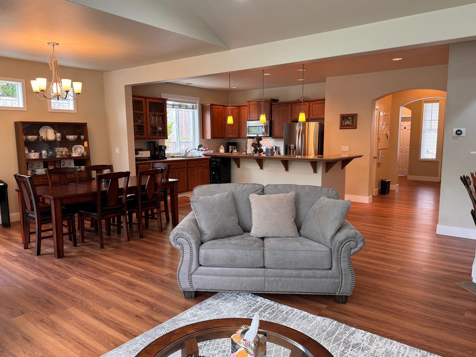 Open kitchen and dining room where meals are shared